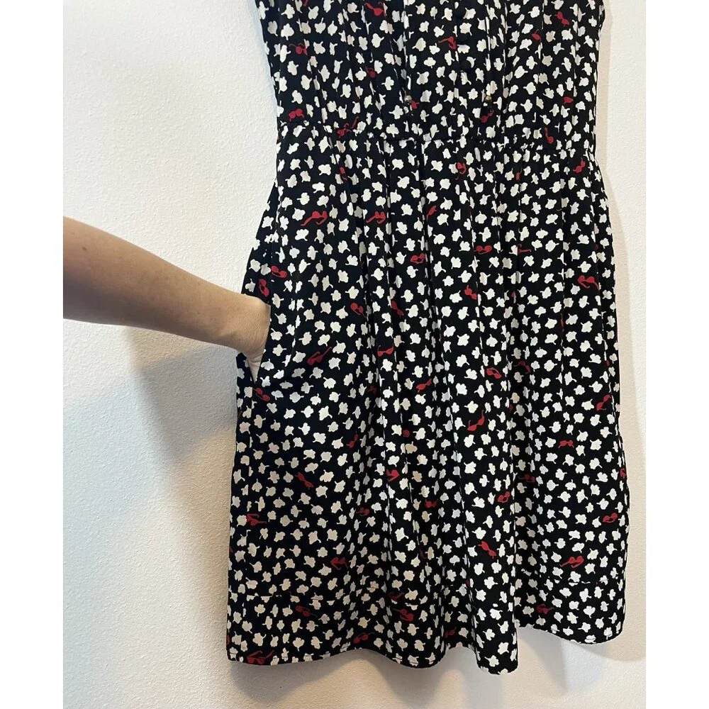 Anthropologie Maeve Odelia Black Floral Mini Dress Size Medium Sunglasses Pocket - Picture 8 of 15